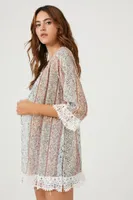 Women's Lace-Trim Ornate Print Kimono