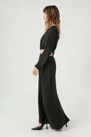 Women's Satin Crop Top & Maxi Skirt Set in Black Medium