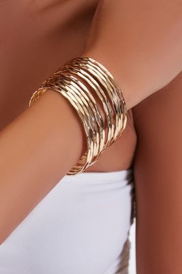 Women's Hammered Bangle Bracelet Set in Gold, M/L