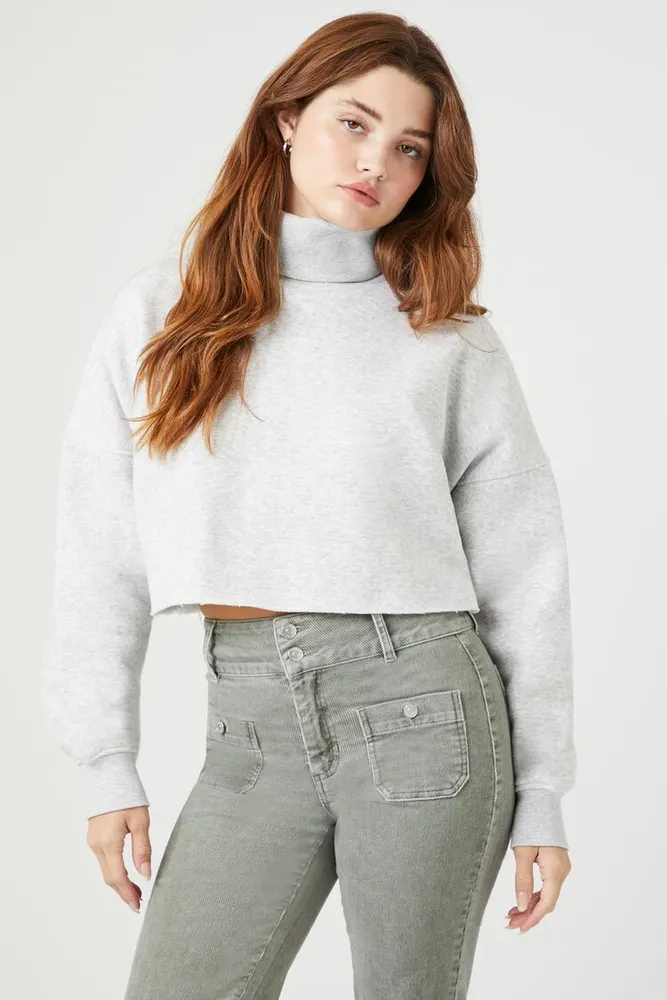 Women's Cropped Turtleneck Pullover Heather Grey