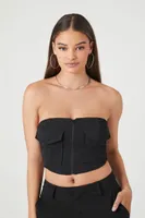 Women's Flap Pocket Zip-Up Tube Top in Black Small