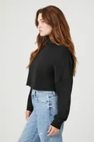 Women's Cropped Turtleneck Pullover in Black Medium