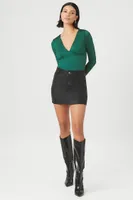 Women's Long-Sleeve V-Neck Top in Green Large