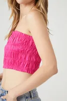 Women's Smocked Cropped Tube Top in Hot Pink, XL