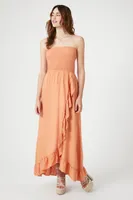 Women's High-Low Caged Dress in Coral, XS