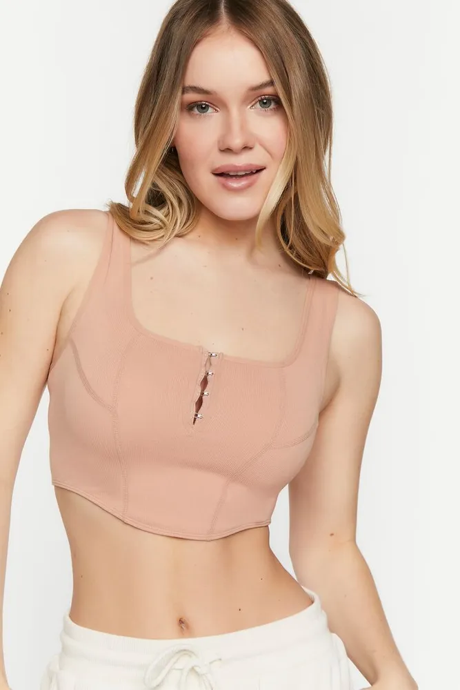 Forever 21 Women's Seamless Hook-and-Eye Cropped Tank Top in Beige