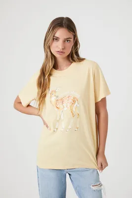 Women's Sweet Thing Deer Graphic T-Shirt in Tan Medium