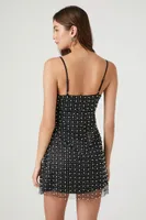 Women's Pearl & Sequin Mesh Mini Dress in Black Large