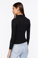 Women's Seamless Ribbed Turtleneck Top in Black Large