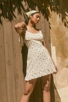 Women's Floral Print Tie-Strap Mini Dress in Cream Medium