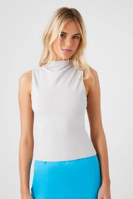 Women's Mock Neck Sleeveless Top in Light Grey, XS