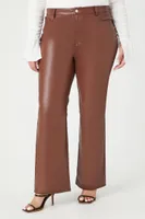 Women's Faux Leather Straight Pants in Brown, 2X