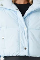 Women's Cropped Layered-Sleeve Puffer Jacket in Light Blue Large