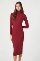 Women's Turtleneck Bodycon Midi Sweater Dress in Burgundy Small