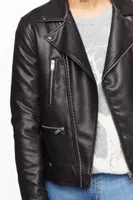 Men Faux Leather Moto Jacket in Black, XXL