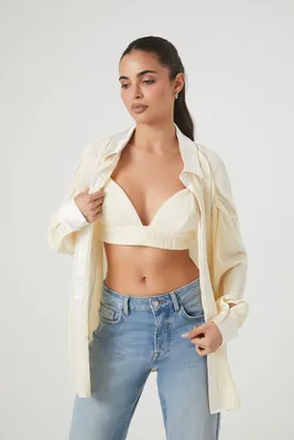 Women's Pleated Shirt & Cropped Cami Set in Cream Medium