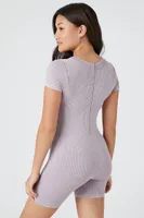 Women's Seamless Mineral Wash Ribbed Romper in Purple Small