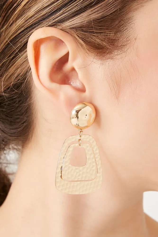 Women's Hammered Geo Drop Earrings in Gold