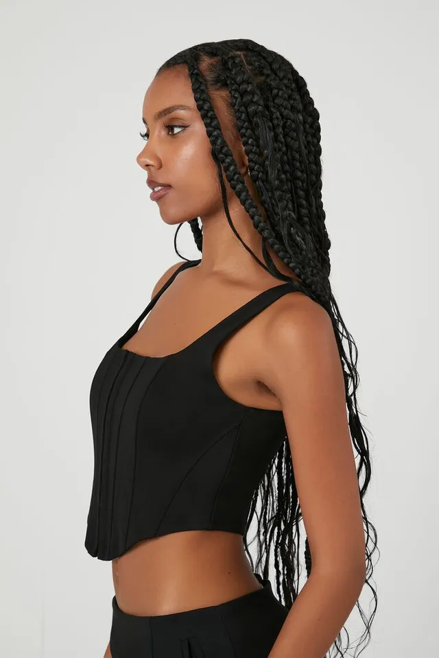Forever 21 Women's Rib-Knit Hook-and-Eye Corset Crop Top in Black Medium -  ShopStyle