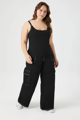 Women's Twill Wide-Leg Cargo Pants in Black, 1X