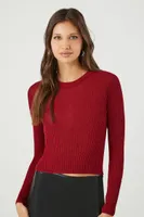 Women's Glitter Knit Cropped Sweater in Red Large