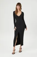 Women's Button-Front Midi Sweater Dress in Black Medium