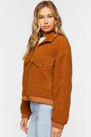 Women's Faux Shearling Zip-Up Bomber Jacket in Mocha Large