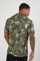 Men Rayon Abstract Letter Graphic Shirt in Olive Large