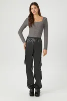 Women's Ribbed Knit Sweater in Dark Grey Large