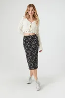 Women's Floral Print Mesh Midi Skirt Black