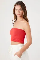 Women's Cropped Sweater-Knit Tube Top in Watermelon Small