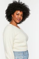 Women's Purl Knit V-Neck Sweater in Vanilla, 0X