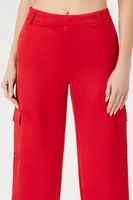 Women's Satin Cargo Zipper Pants in Red Small