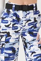 Women's Camo Print Cargo Pants in Blue, XL