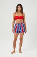 Women's Striped Swim Board Shorts in Red/Blue Small