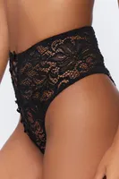 Women's Crisscross Lace Cheeky Panties in Black/Nude Large