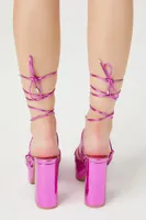 Women's Metallic Lace-Up Platform Block Heels Pink,