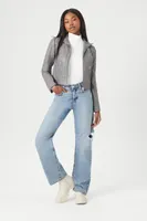 Women's Quilted Faux Leather Moto Jacket in Grey, XS