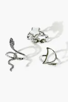 Women's Rhinestone Snake Ring Set in Silver, 6