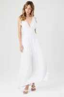 Women's Crepe Caged V-Neck Maxi Dress in White Medium