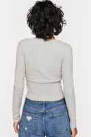 Women's V-Neck Button-Front Crop Top in Heather Grey Small