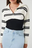 Women's Striped Colorblock Combo Sweater in White/Black Medium