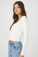 Women's Sweater-Knit Scoop-Neck Crop Top in White, XL