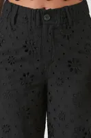 Women's Floral Eyelet Cargo Pants Black