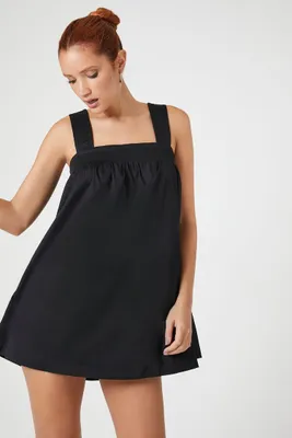 Women's Mini Cotton-Blend Shift Dress in Black, XS