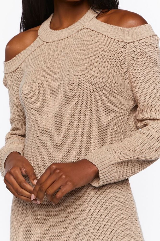 Women's Open-Shoulder Oversized Sweater in Taupe Medium