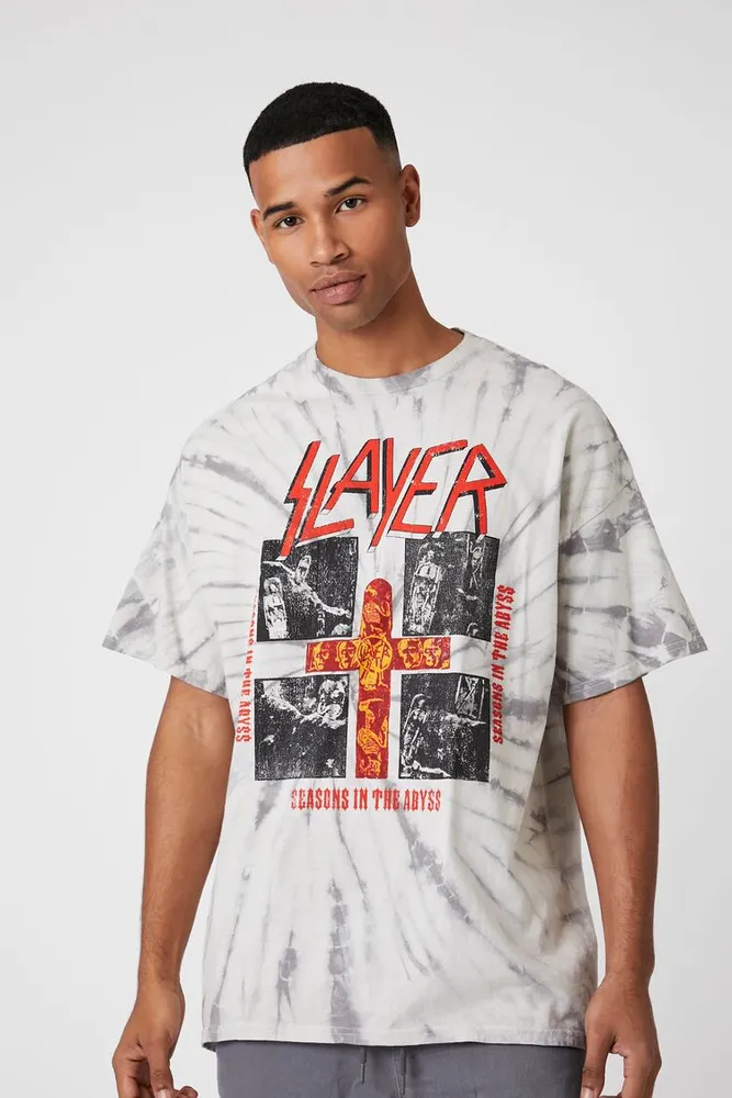 Men Tie-Dye Slayer Graphic Tee in Grey Large