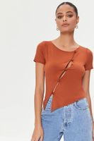 Women's Cutout Button-Loop T-Shirt in Rust Small