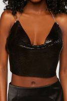 Women's Cowl Neck Chainmail Halter Top in Black