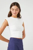 Women's Ruched Cap-Sleeve Crop Top in Sunset Small